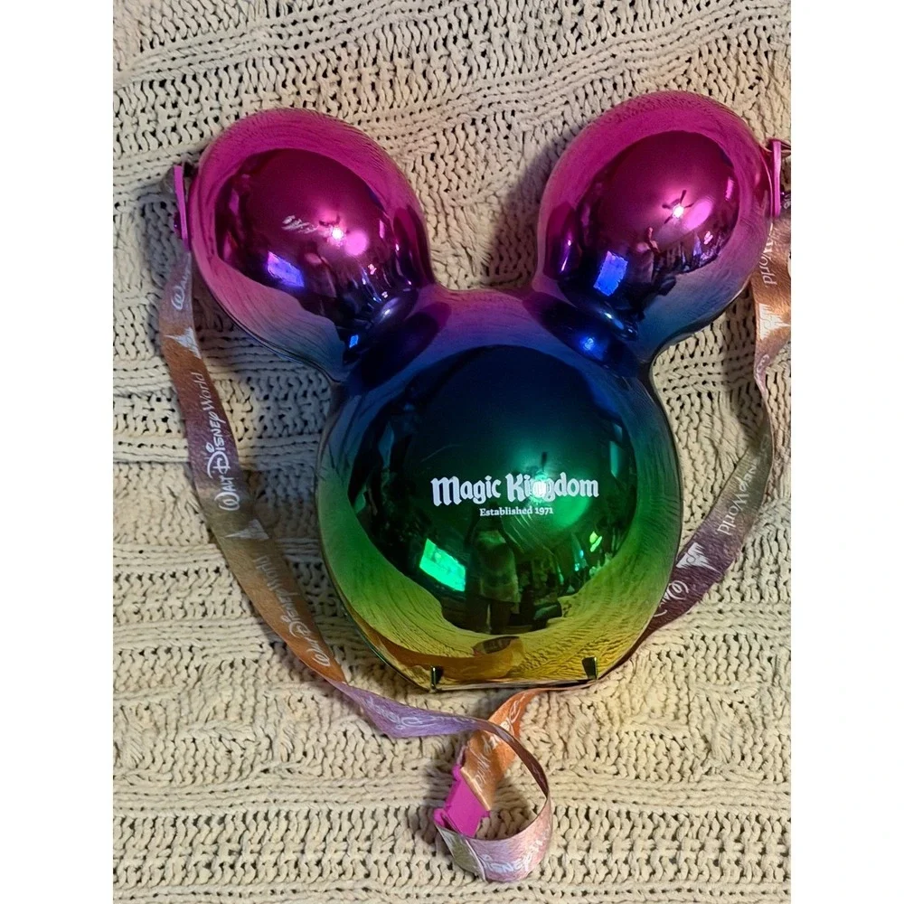 Disney World Magic Kingdom Rainbow Ombre Mickey Balloon Popcorn Bucket Metallic